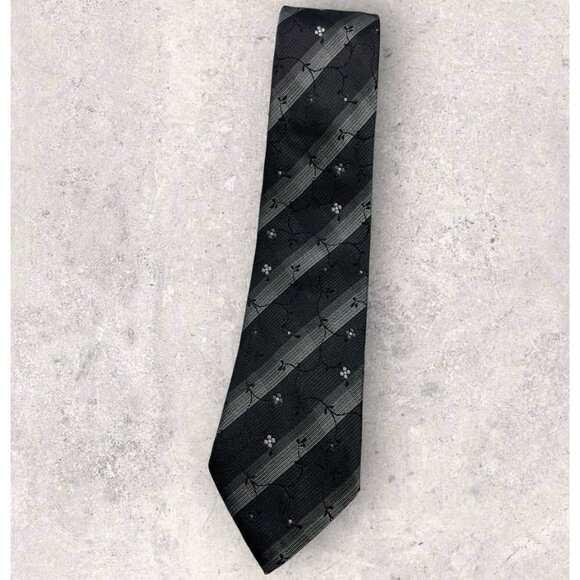 MARC JACOBS Silk Tie ITALY Gray White Striped Floral W:3.1